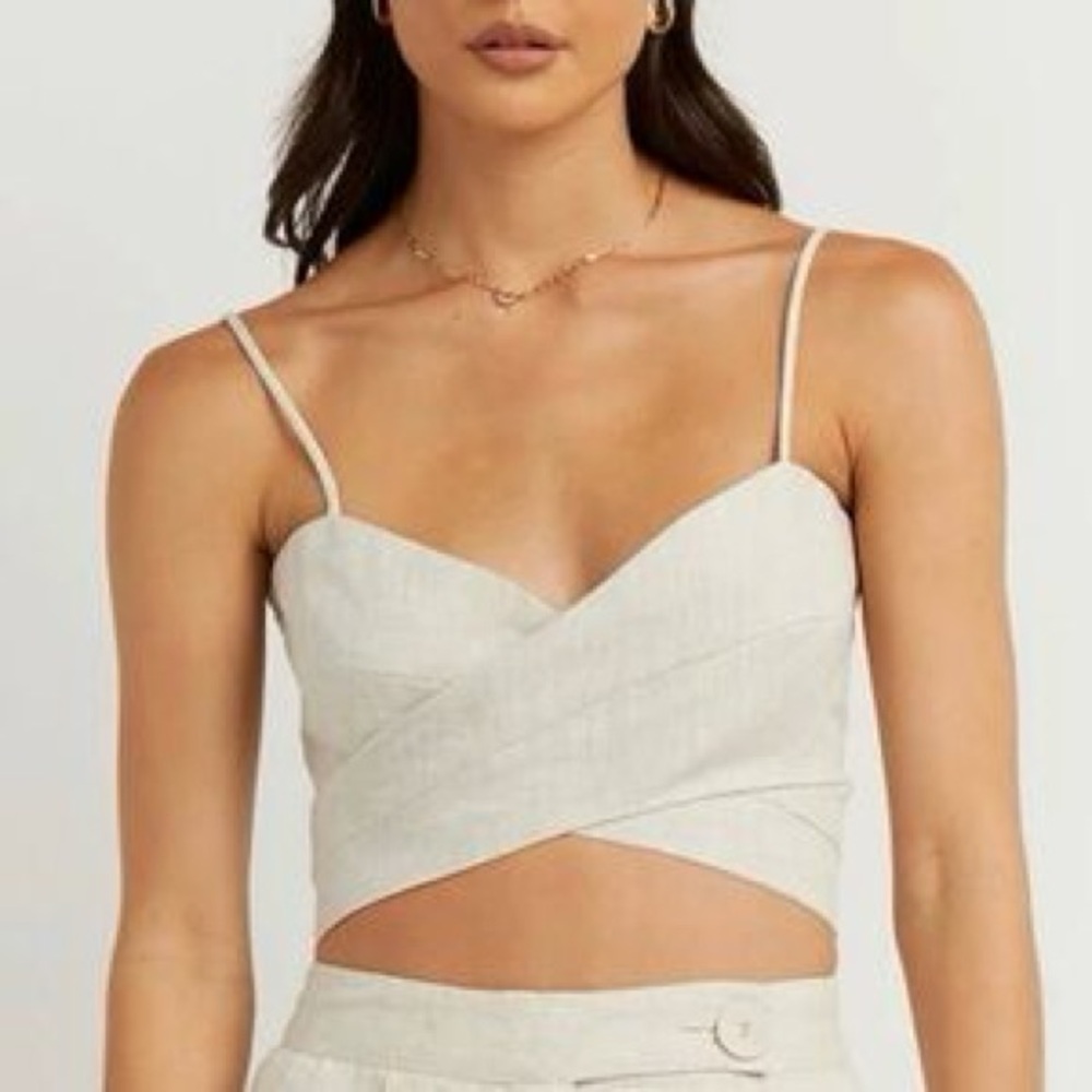 NWT Dissh ZUMA NATURAL LINEN WRAP CROP TOP in natual size xs